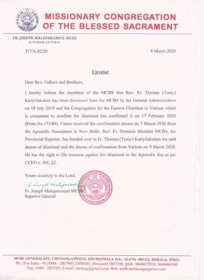 News Photo 1 - India - Otta Nottathil - Fr_Thomas_kariyilakulam_mcbs_finance_misuse_pune